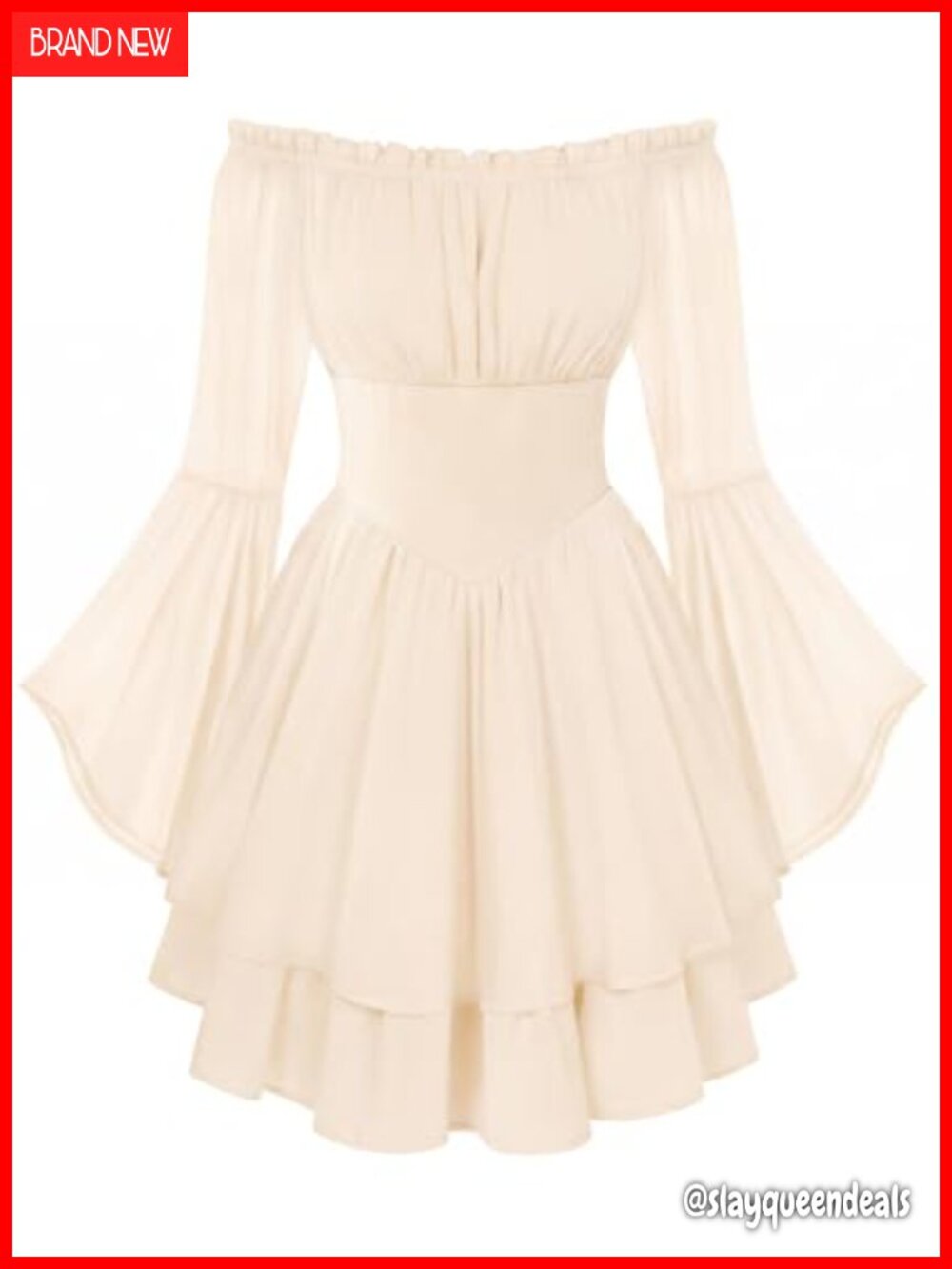 Chiffon Corset Mini Dress Off Shoulder Bell Sleeve Fairy Peasant